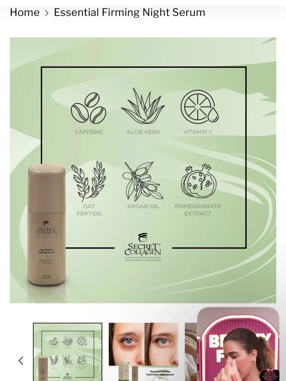 Essential Firming Face & Eye Night Serum — White
